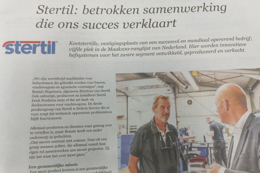Stertil in NoordZ uitgave over succes, samenwerking en plezierig werken bij Stertil 